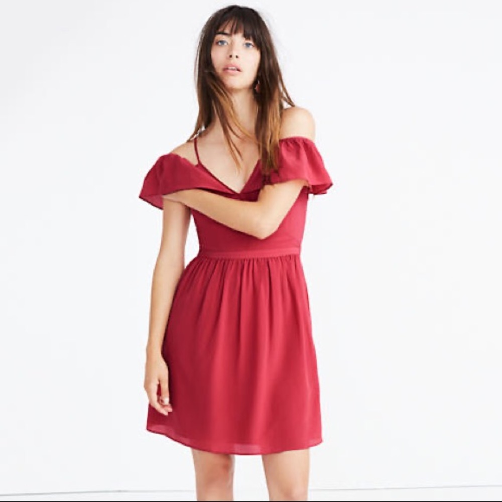 SOLD Silk Black Cold Shoulder Ruffle Dress